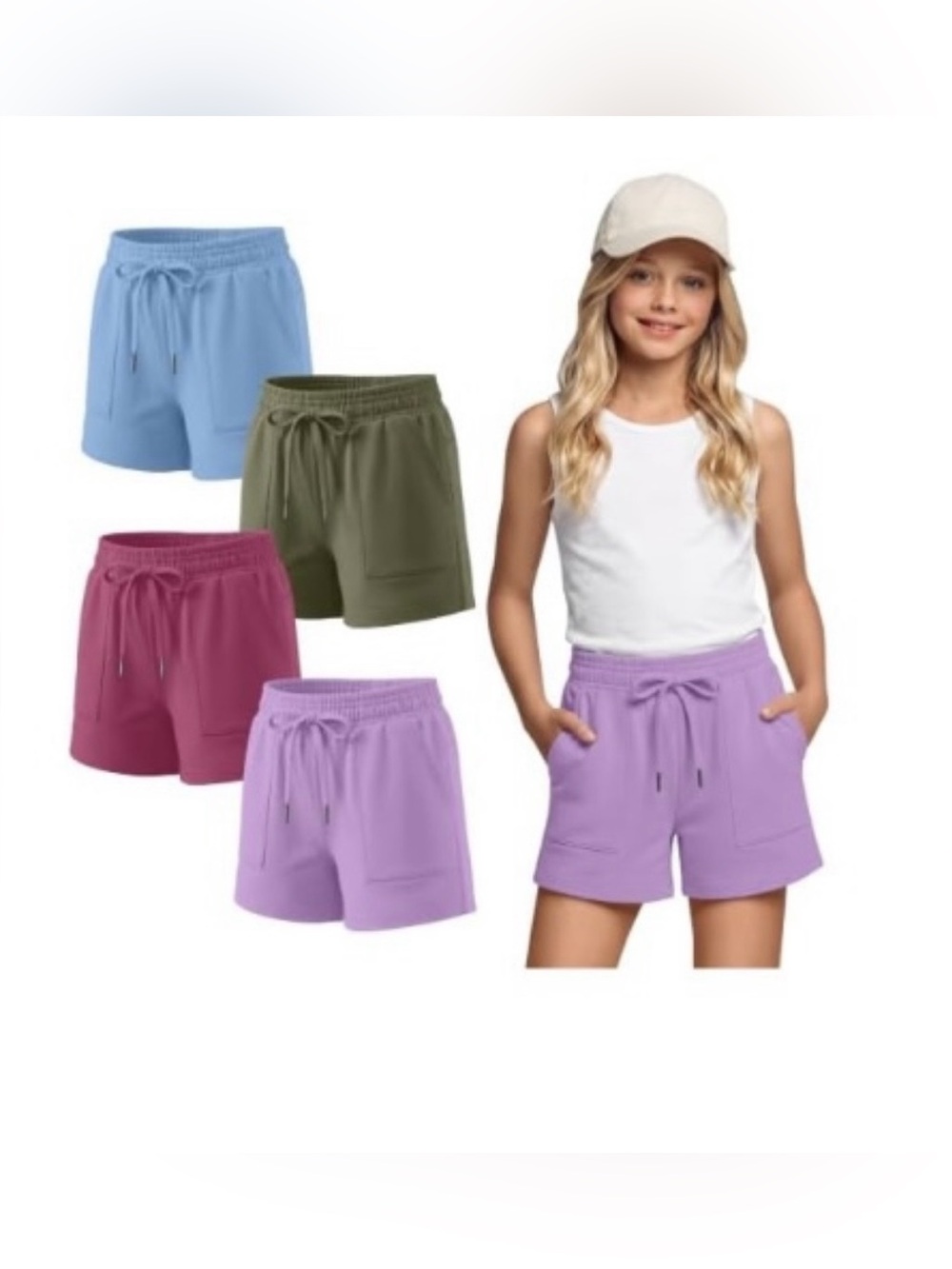 Girls 5-6Y 4-Piece Shorts Set in Purple, Blue, Pink and Green NWT